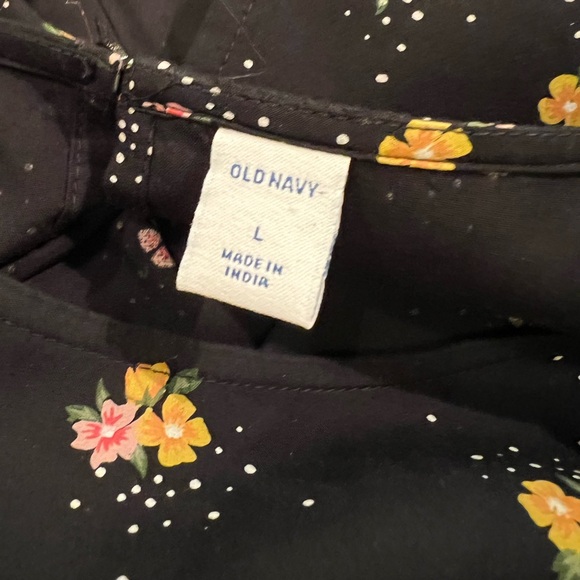 Old Navy Black Dress w/Pink & Yellow Floral Print & Tiny White Dots - Picture 2 of 15